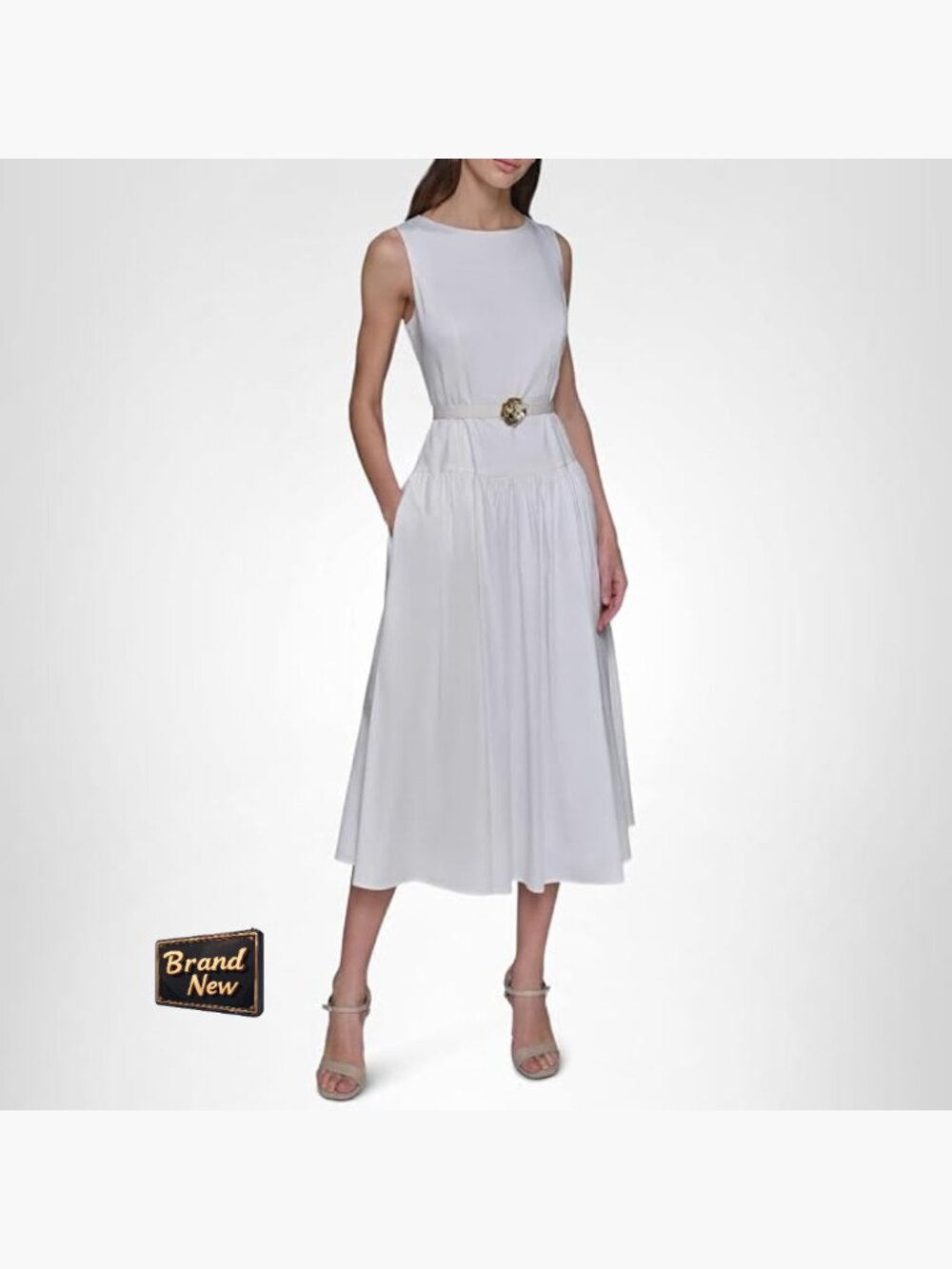 Sleeveless Belted Midi Dress Sheath Wedding Guest Cocktail